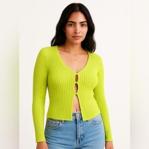 Colette Mordo Sadinara vintage green knit ribbed open cardigan size XL sweater